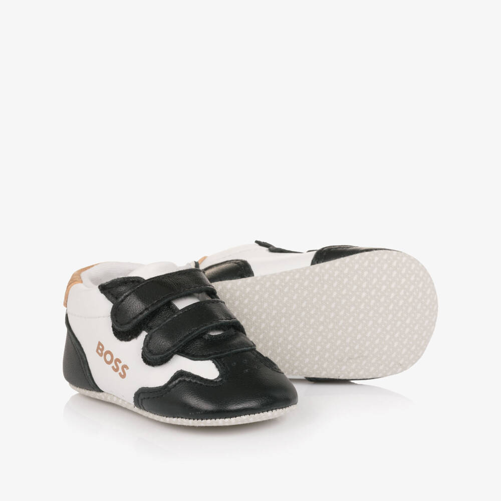 BOSS-Черно-белые кожаные пинетки | Childrensalon Outlet