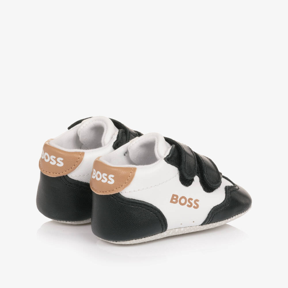 BOSS-Черно-белые кожаные пинетки | Childrensalon Outlet