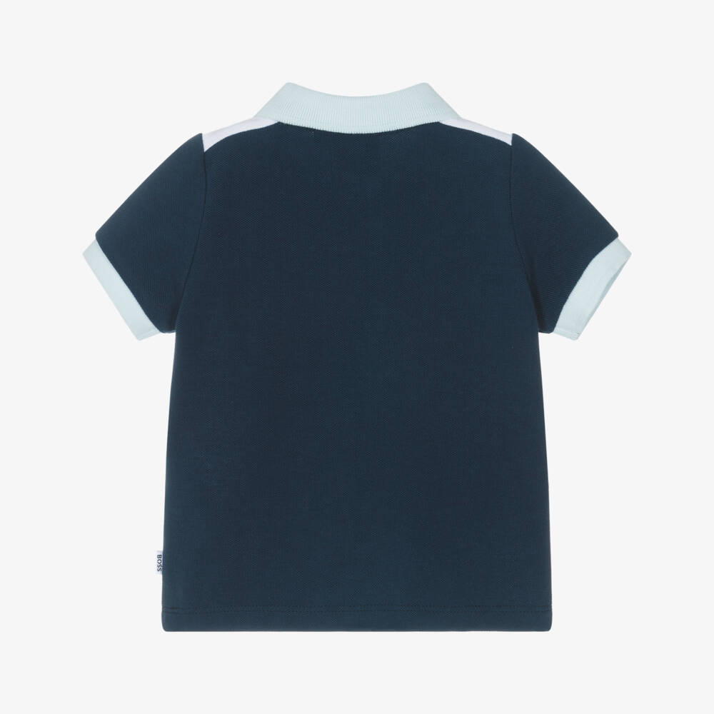 BOSS-Baby Boys Blue Colourblock Piqué Polo Shirt | Childrensalon Outlet