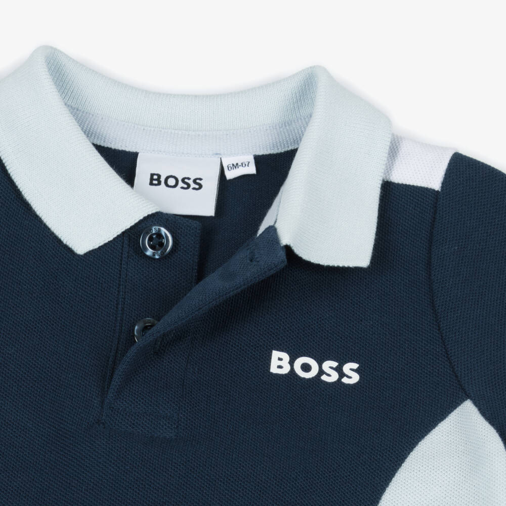 BOSS-Baby Boys Blue Colourblock Piqué Polo Shirt | Childrensalon Outlet