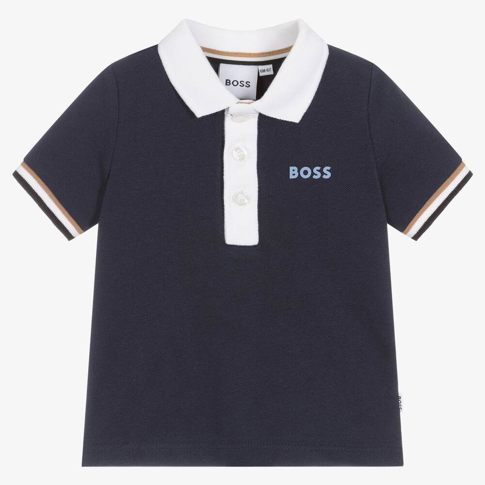 BOSS - Polo bleu en piqué de coton bébé | Childrensalon