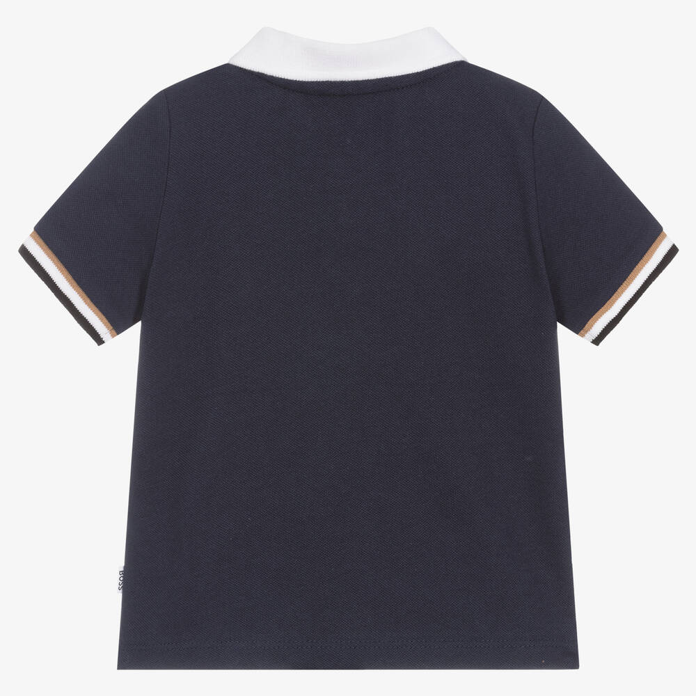 BOSS-Синяя рубашка поло из хлопка пике | Childrensalon Outlet