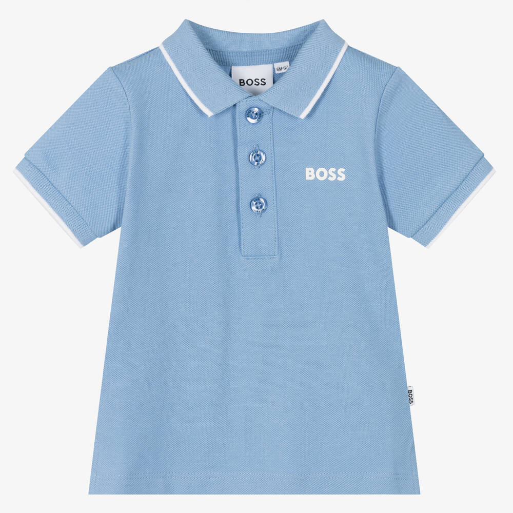 BOSS - Baby Boys Blue Cotton Piqué Polo Shirt | Childrensalon
