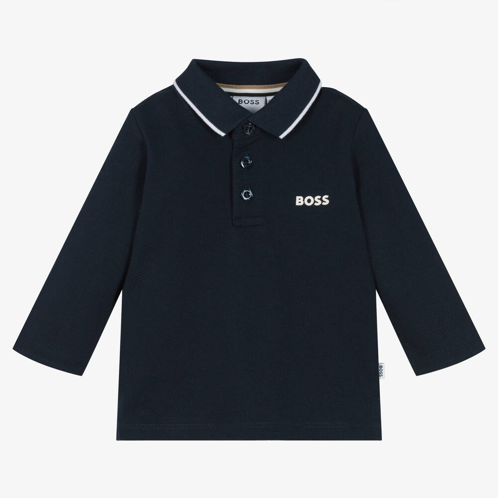 BOSS - Baby Boys Blue Cotton Polo Shirt | Childrensalon
