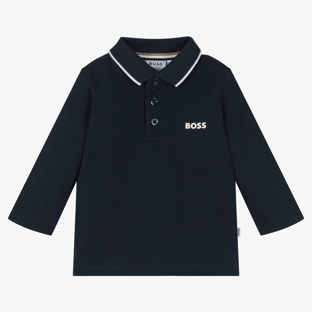 BOSS - Polo bleu en coton bébé garçon | Childrensalon