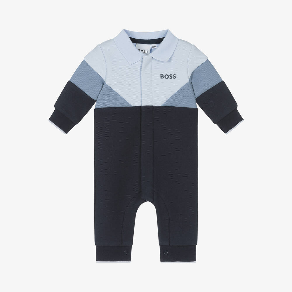 BOSS-Baby Boys Blue Cotton Romper | Childrensalon Outlet
