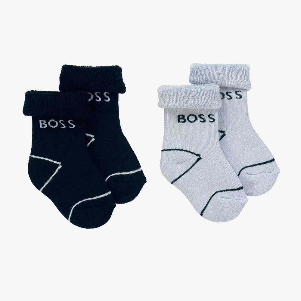 BOSS - Baby Boys Blue Cotton Socks (2 Pack) | Childrensalon