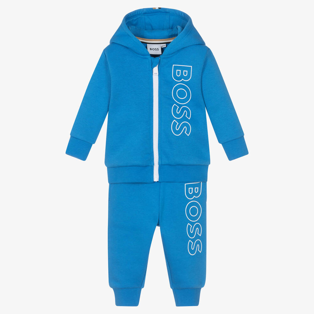 BOSS - Baby Boys Blue Cotton Tracksuit | Childrensalon