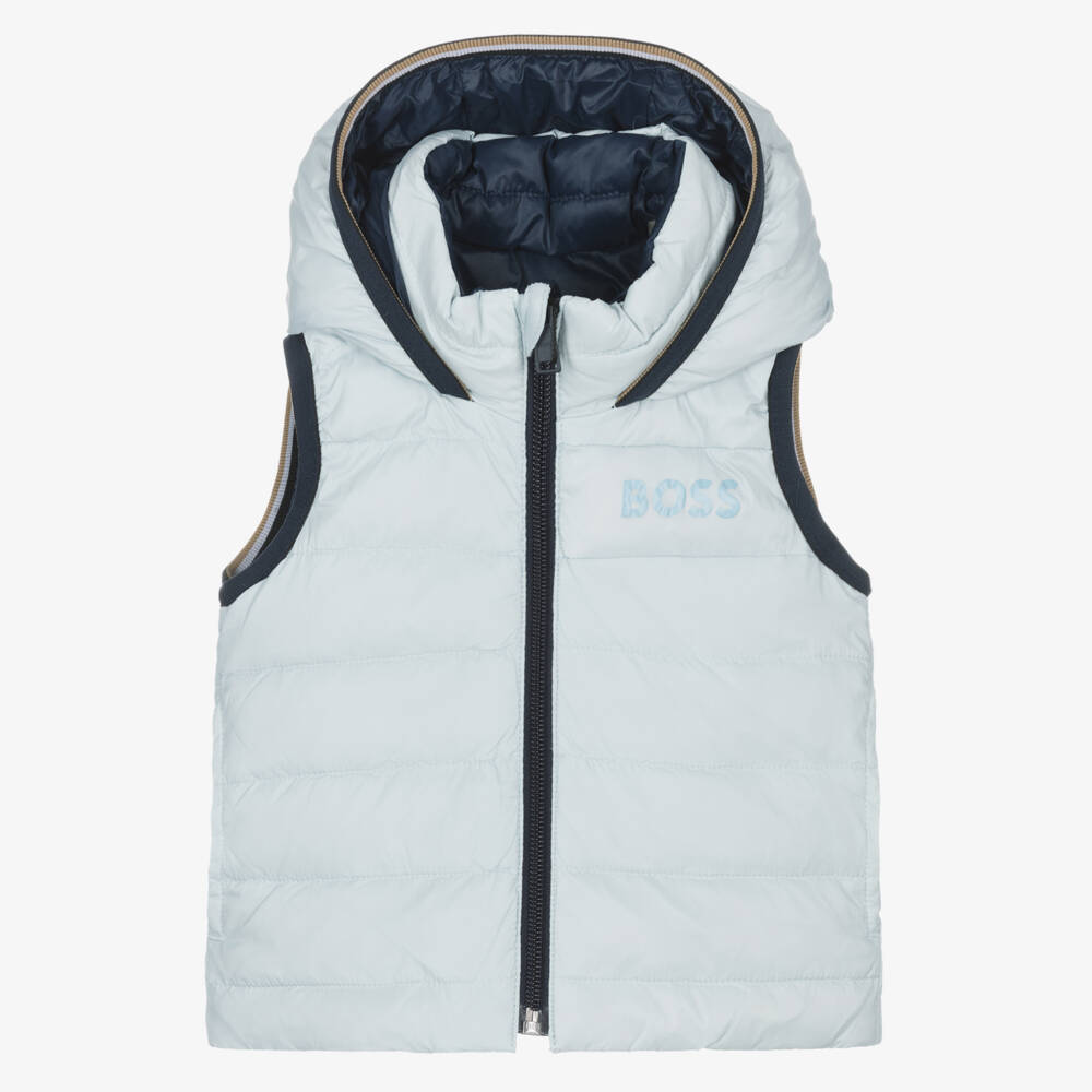BOSS-Baby Boys Blue Down Padded Reversible Gilet | Childrensalon Outlet