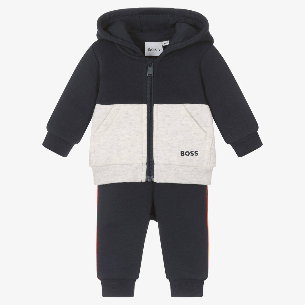 BOSS - بدلة رياضية قطن جيرسي لون كحلي للمواليد | Childrensalon