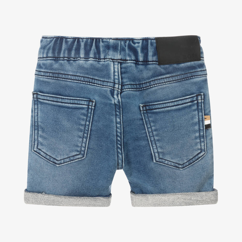 BOSS-Baby Boys Blue Jersey Denim Logo Shorts | Childrensalon Outlet