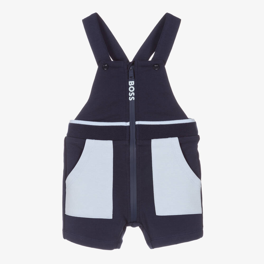 BOSS - Baby Boys Blue Jersey Dungarees | Childrensalon