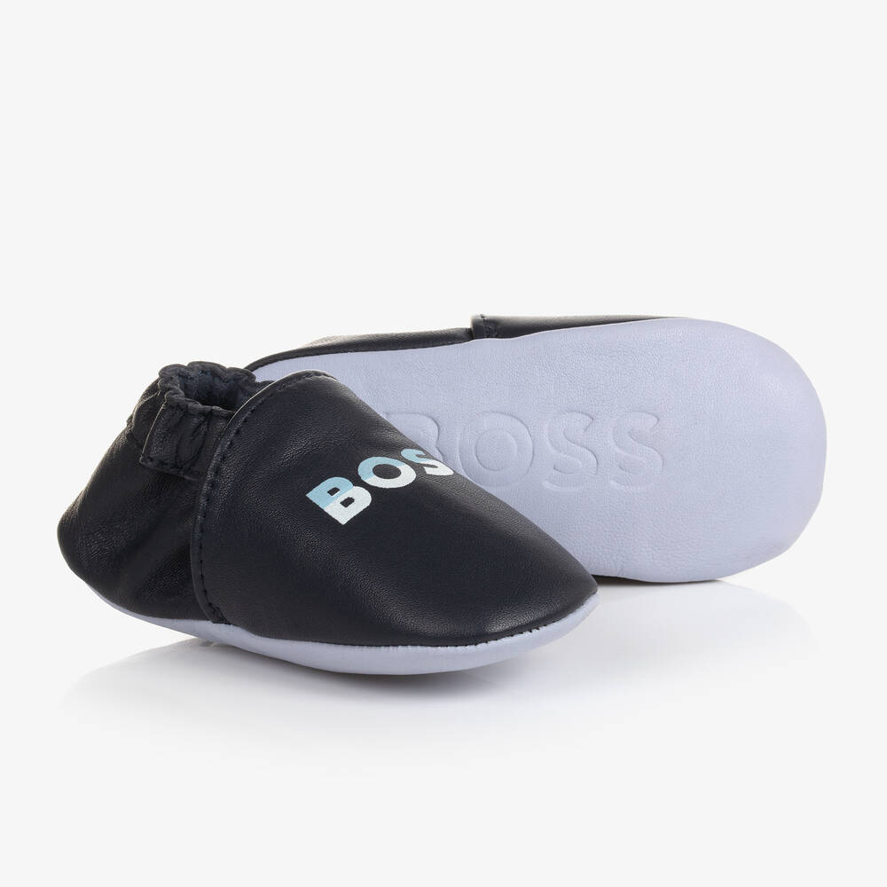 BOSS - حذاء جلد لون كحلي لمرحلة قبل المشي للمواليد | Childrensalon