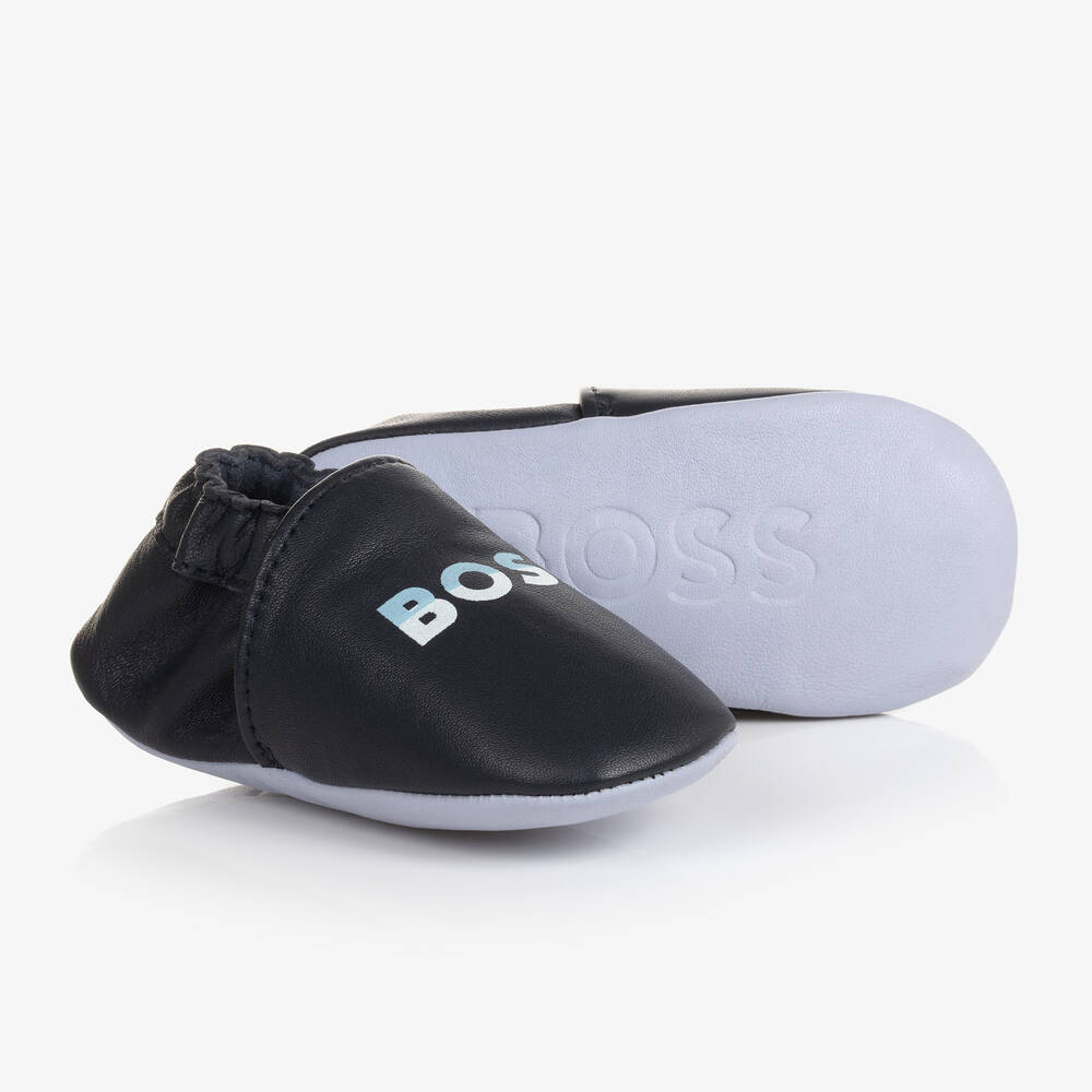 BOSS - Baby Boys Blue Leather Pre-Walker Shoes | Childrensalon