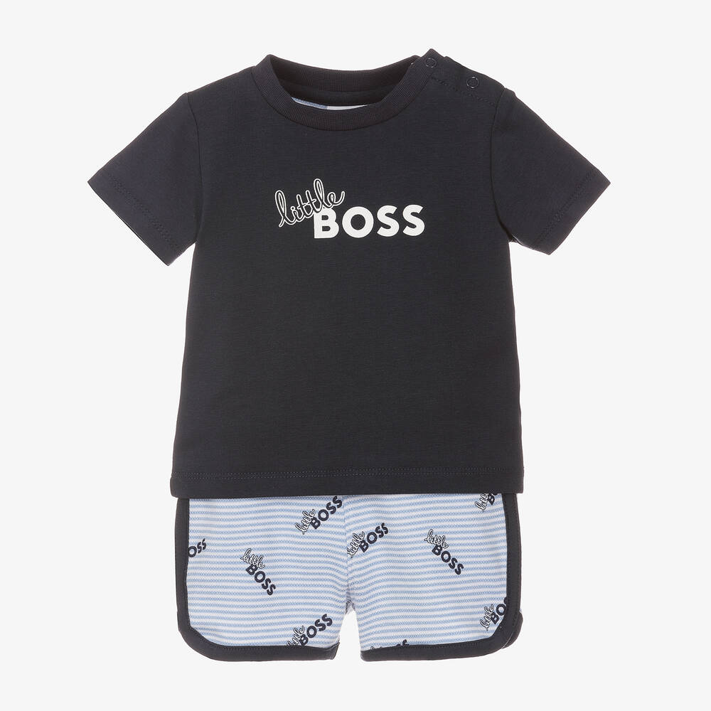 Baby Boys Blue Logo Cotton Shorts Set
