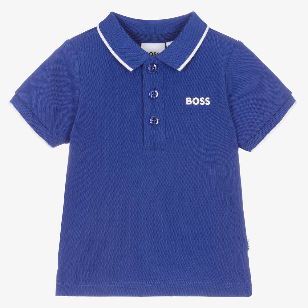 BOSS - Baby Boys Blue Logo Polo Shirt | Childrensalon