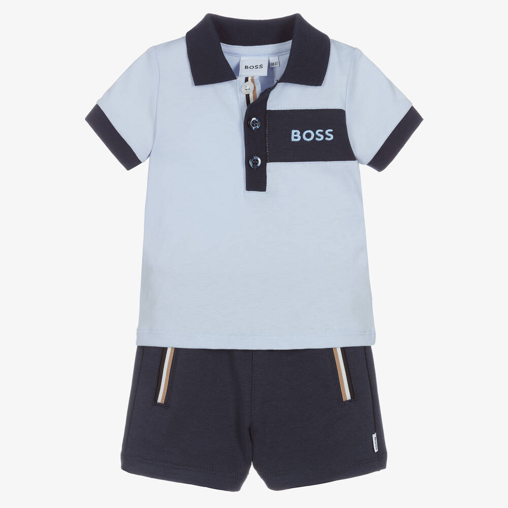 BOSS - Baby Boys Blue Logo Shorts Set | Childrensalon