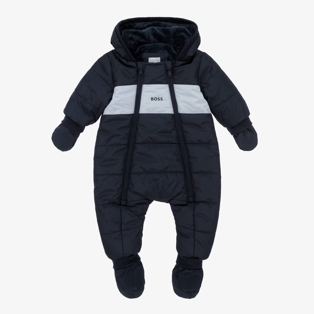 BOSS - Baby Boys Blue Logo Snowsuit | Childrensalon