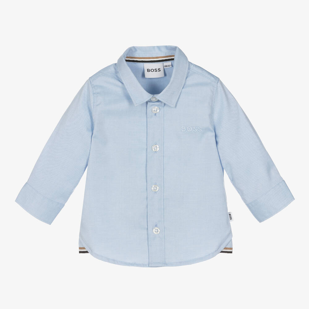 BOSS-Baby Boys Blue Oxford Cotton Shirt | Childrensalon Outlet
