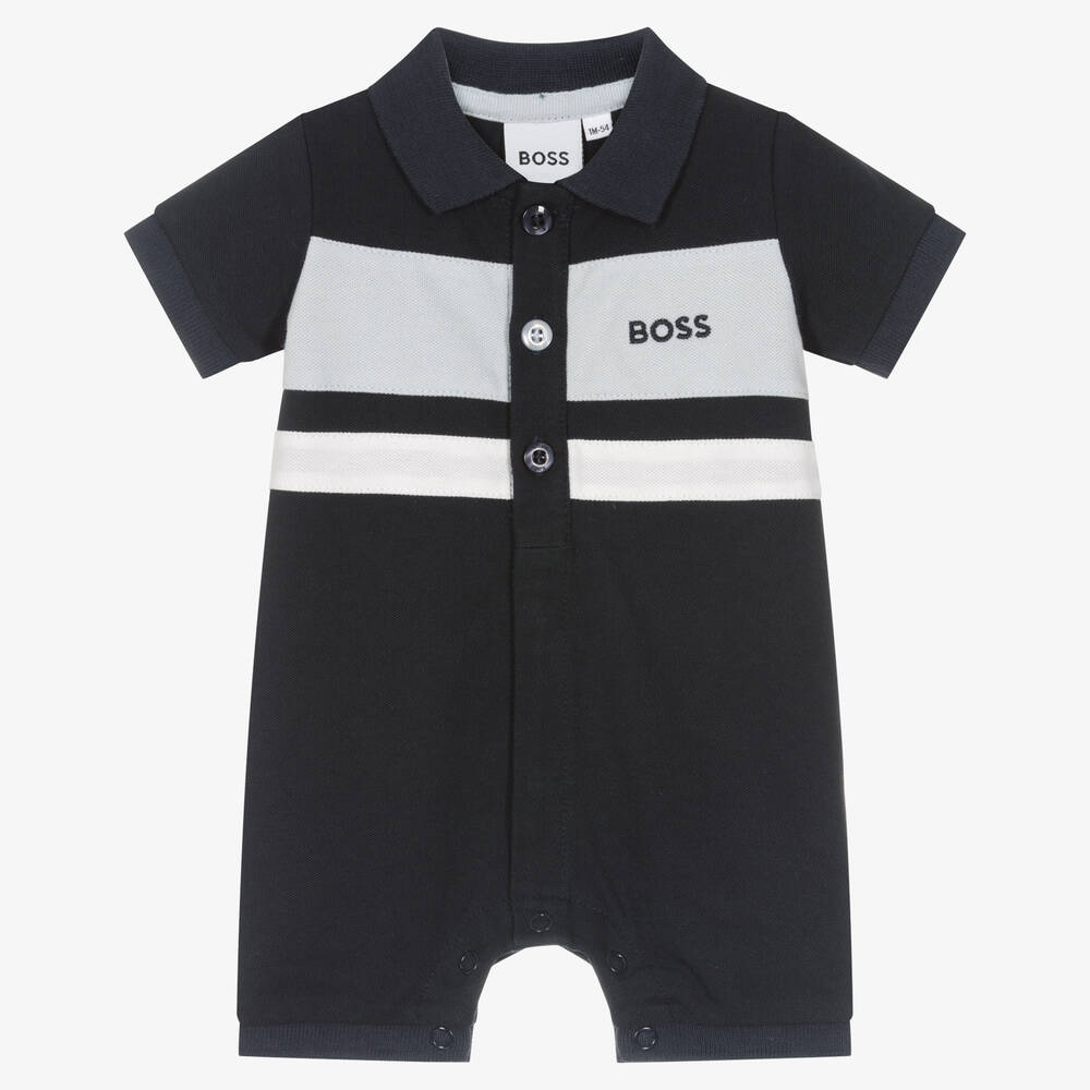BOSS - Baby Boys Blue Piqué Cotton Shortie | Childrensalon