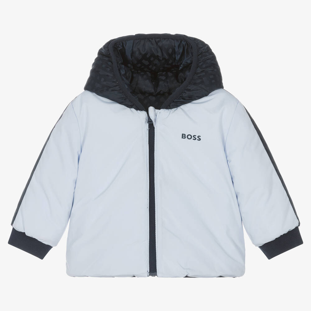BOSS-Baby Boys Blue Reversible Puffer Jacket  | Childrensalon Outlet
