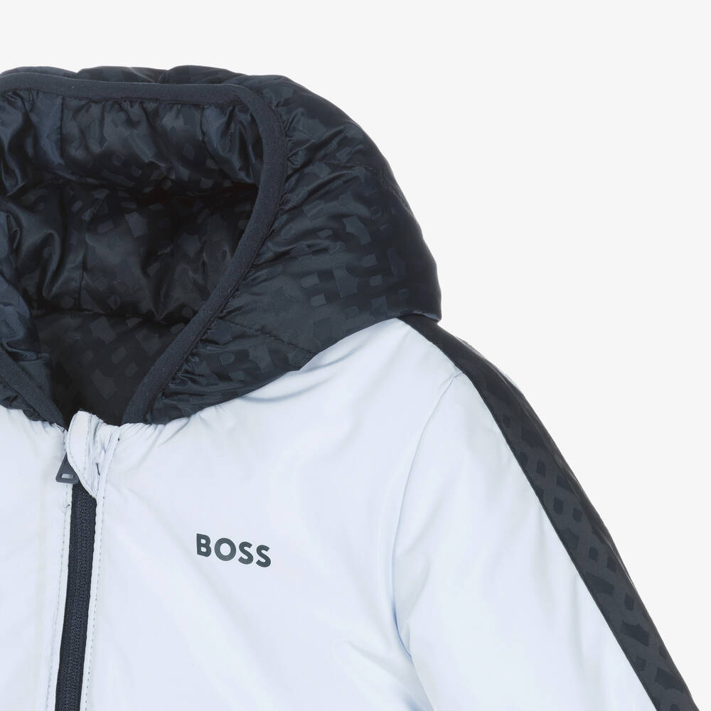 BOSS-Baby Boys Blue Reversible Puffer Jacket  | Childrensalon Outlet