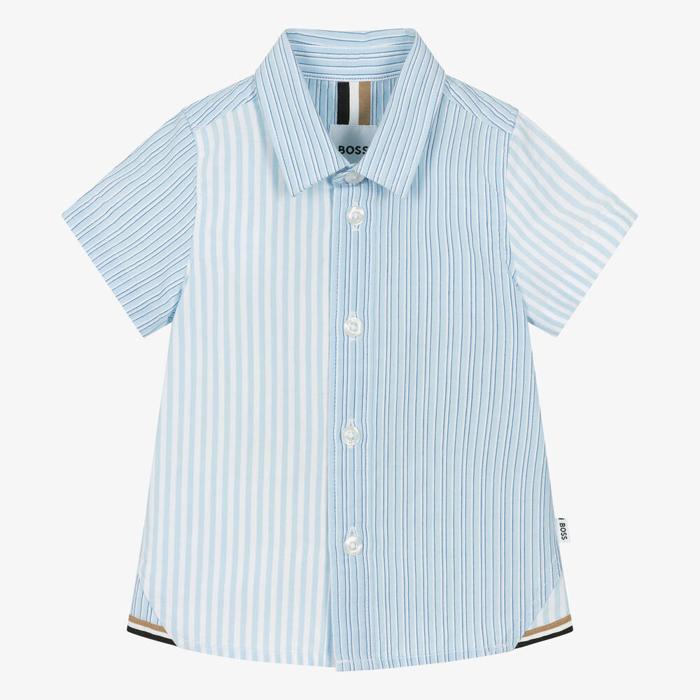 BOSS-Baby Boys Blue Striped Cotton Shirt | Childrensalon Outlet