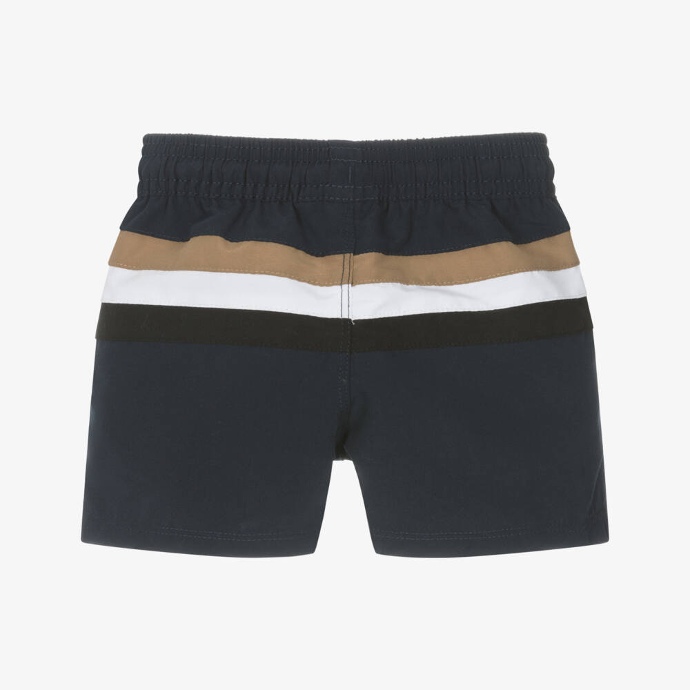 BOSS-Baby Boys Blue Tricolour Stripe Swim Shorts | Childrensalon Outlet