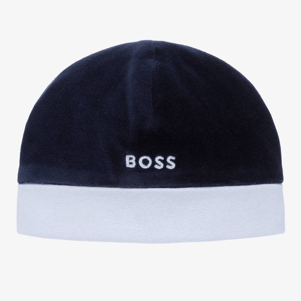 BOSS - Baby Boys Blue Velour Hat | Childrensalon