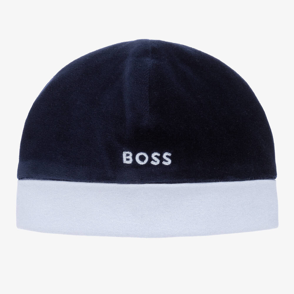 BOSS - Bonnet bleu en velours Bébé | Childrensalon