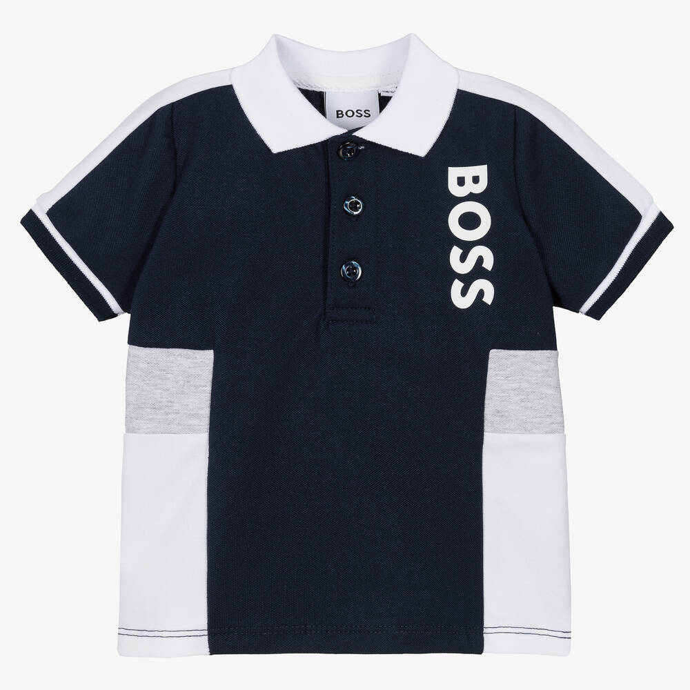 BOSS - Baby Boys Blue & White Polo Shirt | Childrensalon
