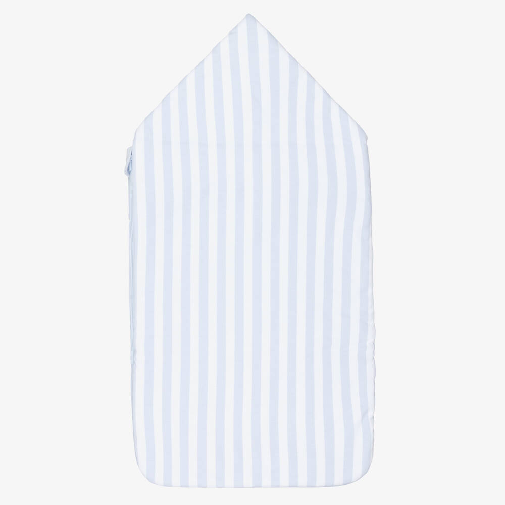BOSS-Baby Boys Blue & White Stripe Cotton Logo Nest (81cm) | Childrensalon Outlet