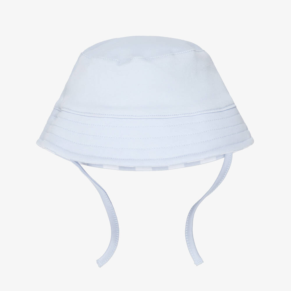 BOSS-Baby Boys Blue & White Stripe Cotton Reversible Logo Sun Hat | Childrensalon Outlet