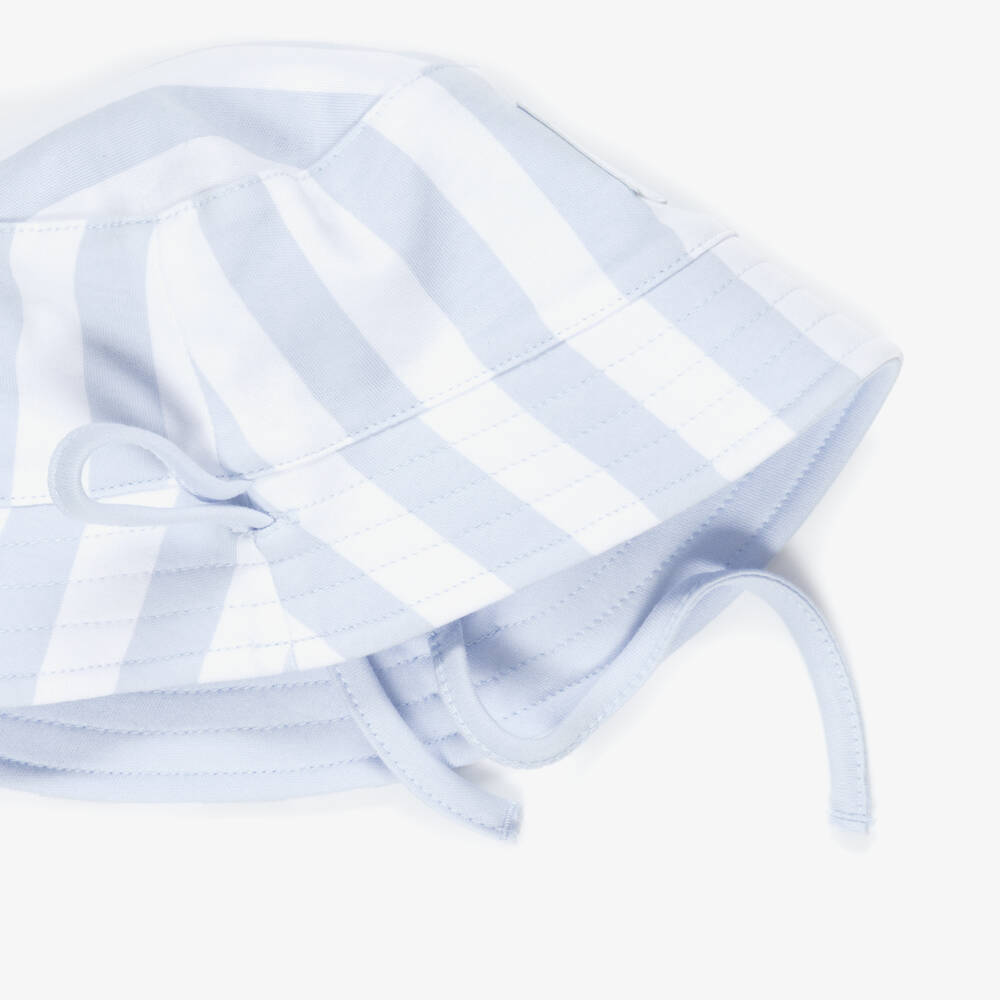 BOSS-Baby Boys Blue & White Stripe Cotton Reversible Logo Sun Hat | Childrensalon Outlet