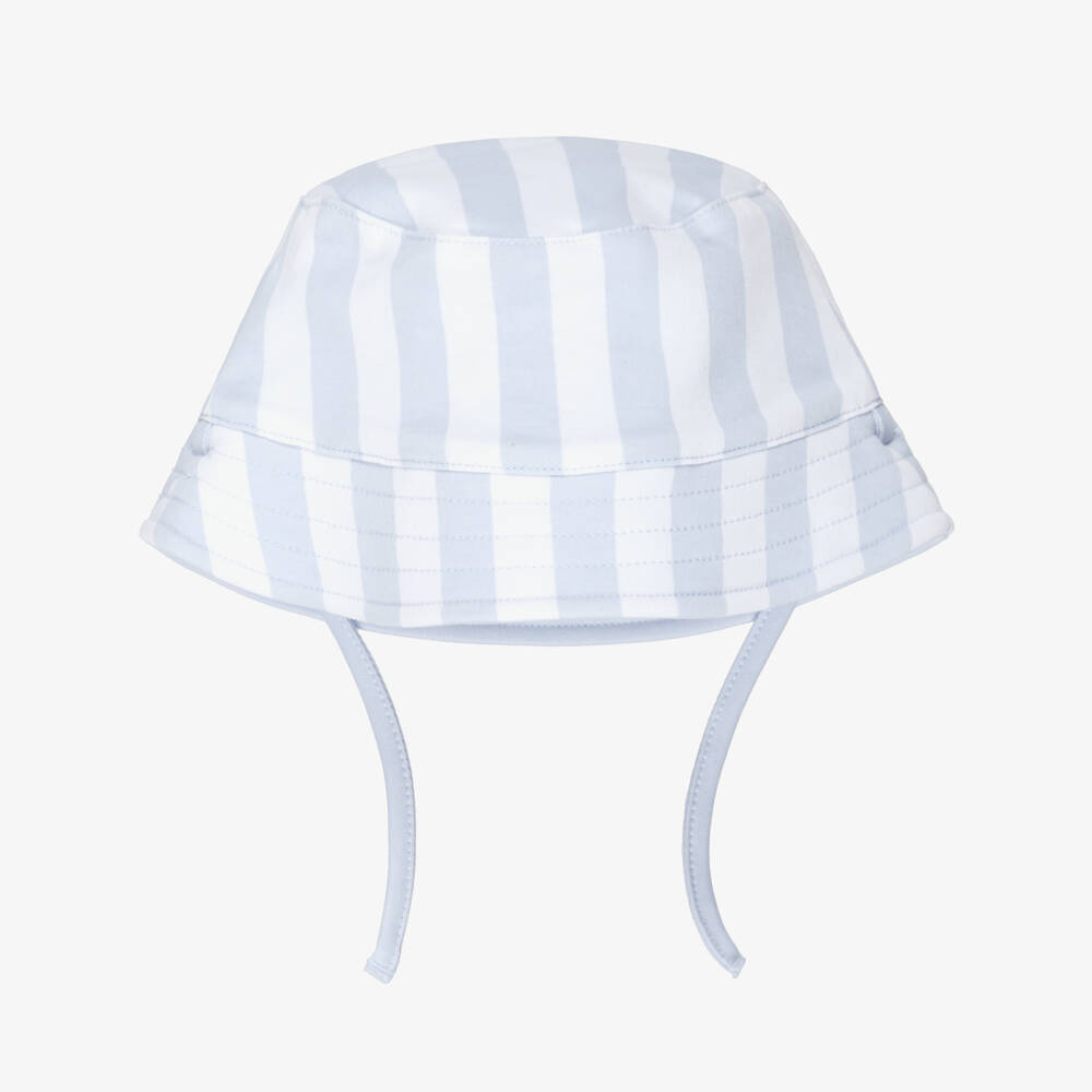 BOSS-Baby Boys Blue & White Stripe Cotton Reversible Logo Sun Hat | Childrensalon Outlet