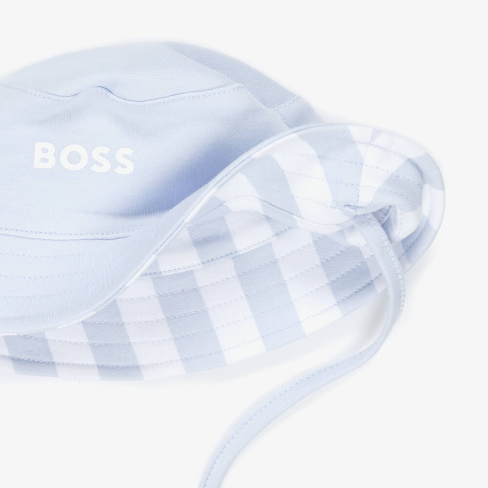 BOSS-Baby Boys Blue & White Stripe Cotton Reversible Logo Sun Hat | Childrensalon Outlet