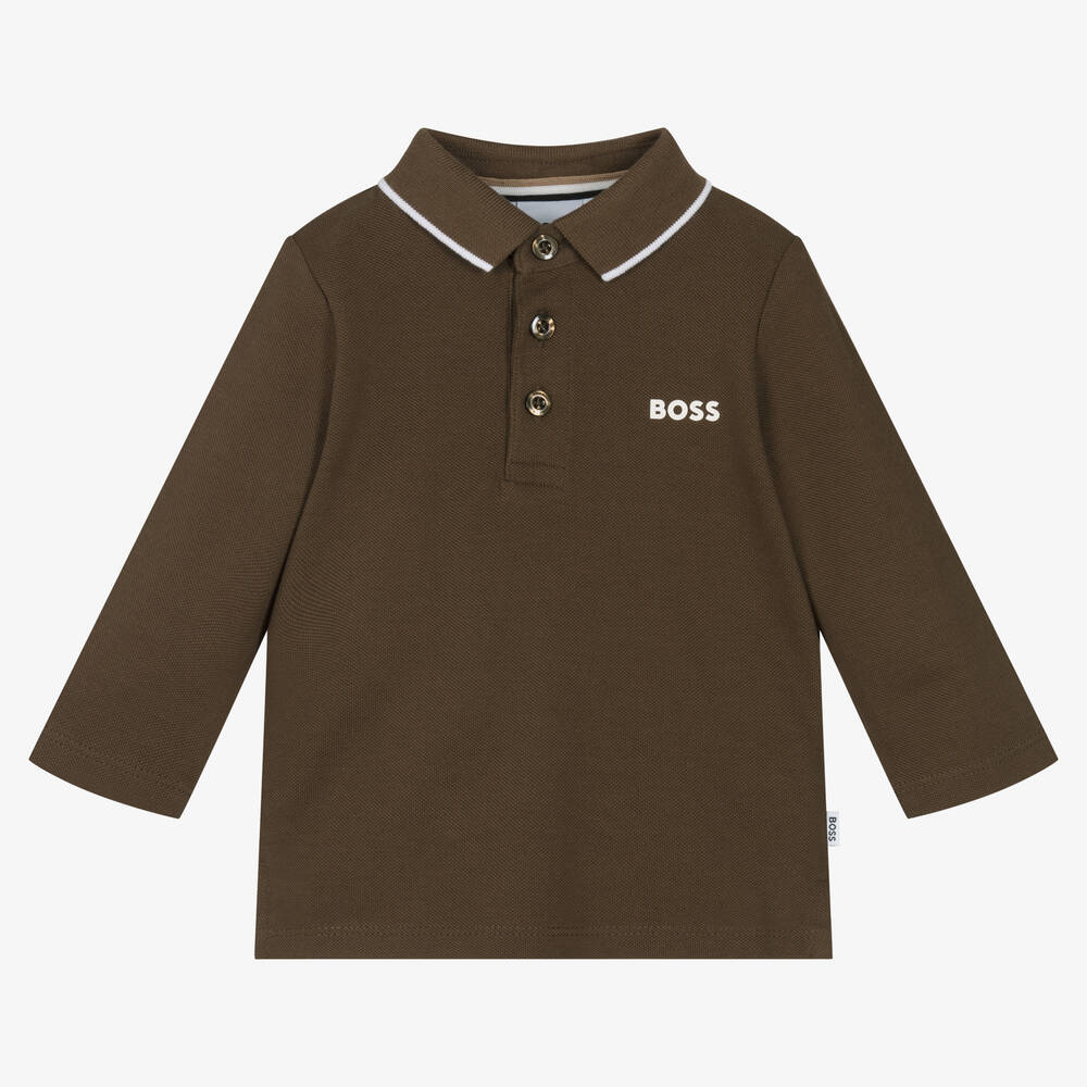 BOSS Baby Boys Brown Cotton Polo Shirt Childrensalon Outlet