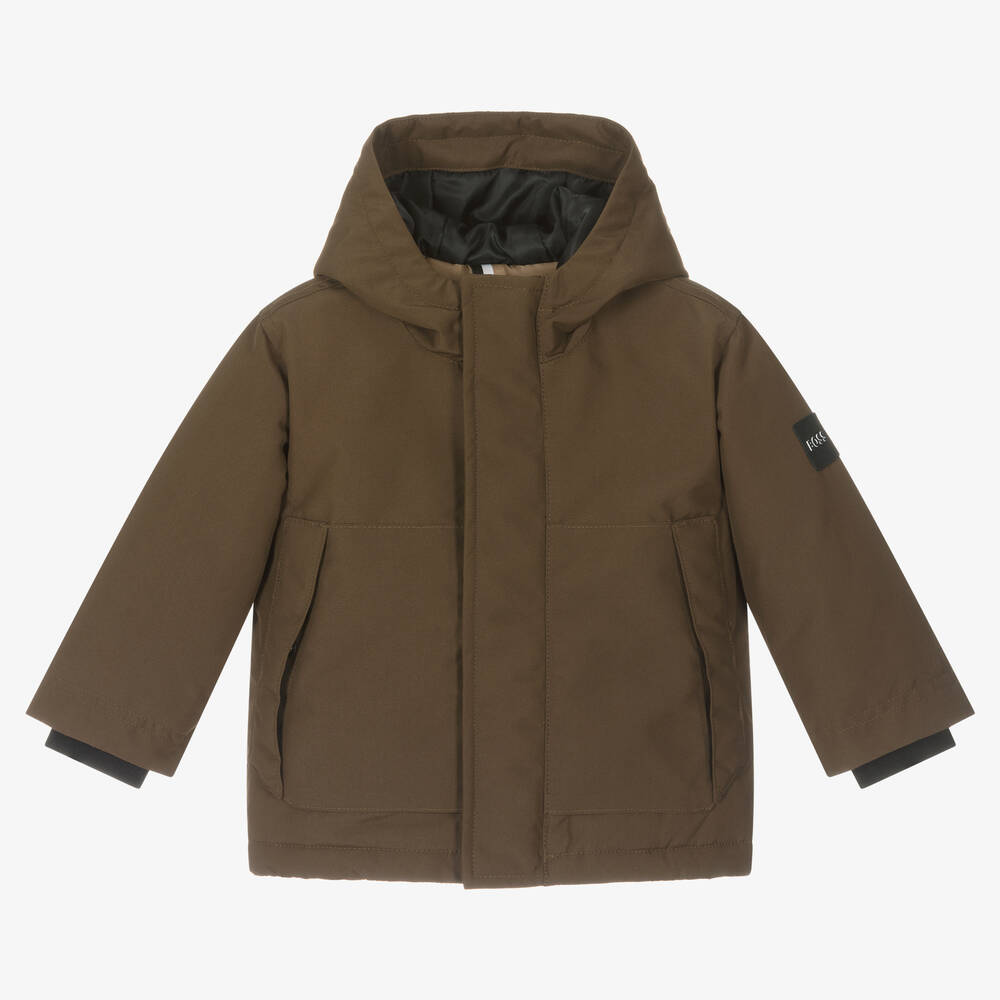 BOSS - Baby Boys Brown Hooded Coat | Childrensalon