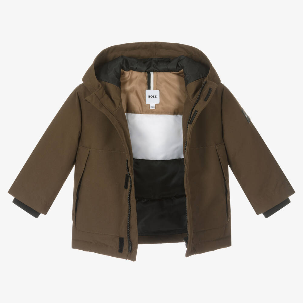 BOSS-Baby Boys Brown Hooded Coat | Childrensalon Outlet