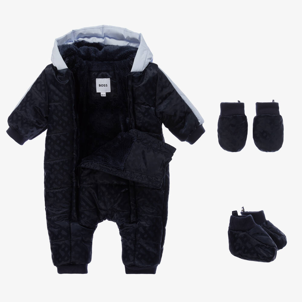 BOSS Baby Boys Dark Blue Monogram Snowsuit