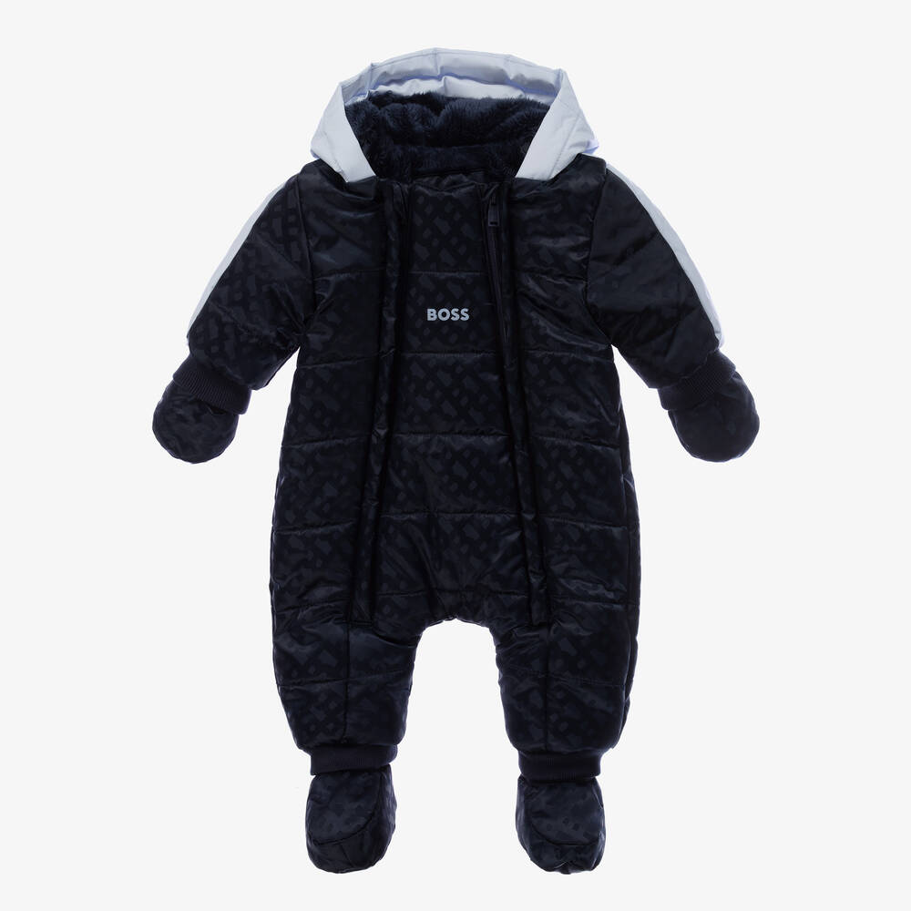BOSS - Baby Boys Dark Blue Monogram Snowsuit | Childrensalon