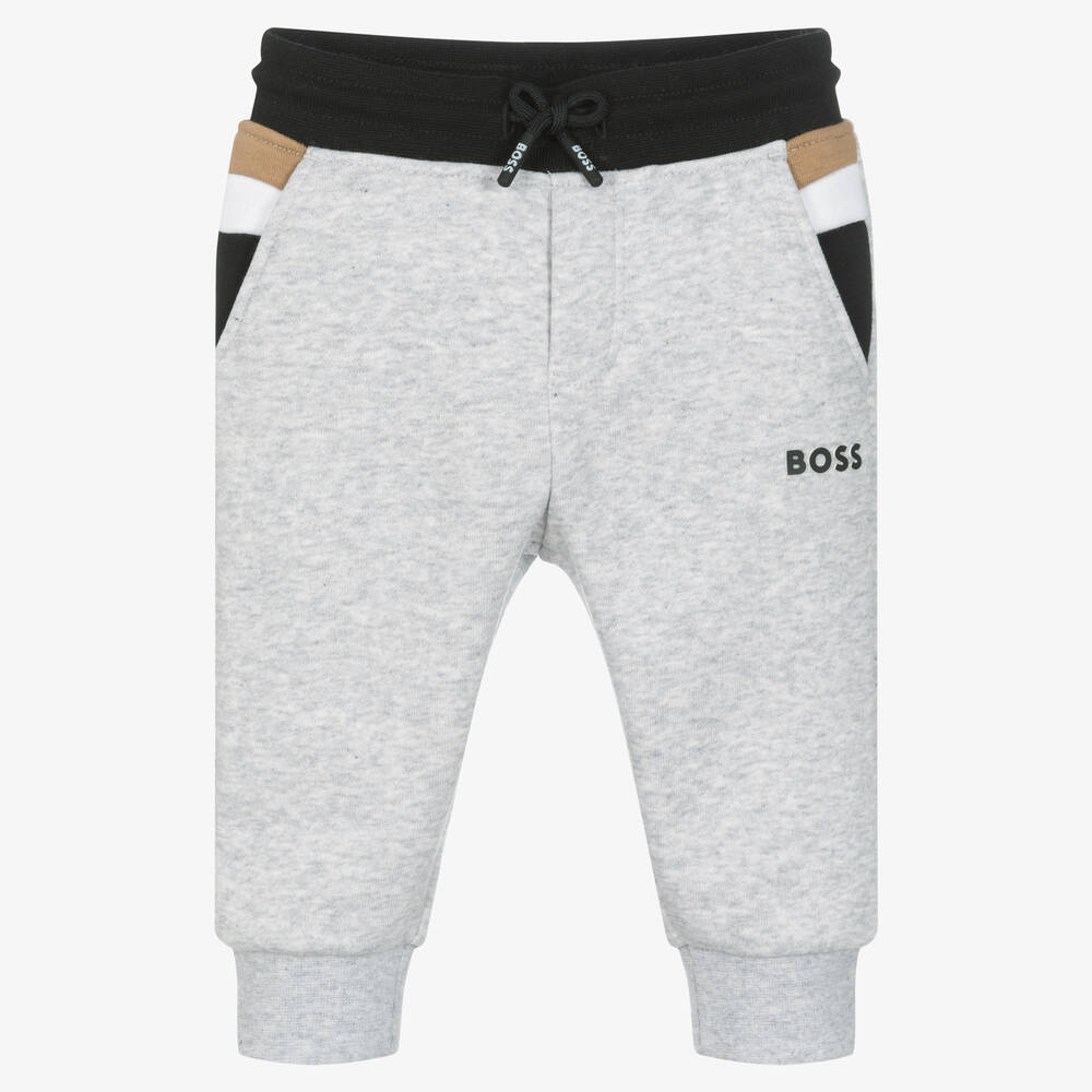 BOSS - Baby Boys Grey Cotton Joggers | Childrensalon