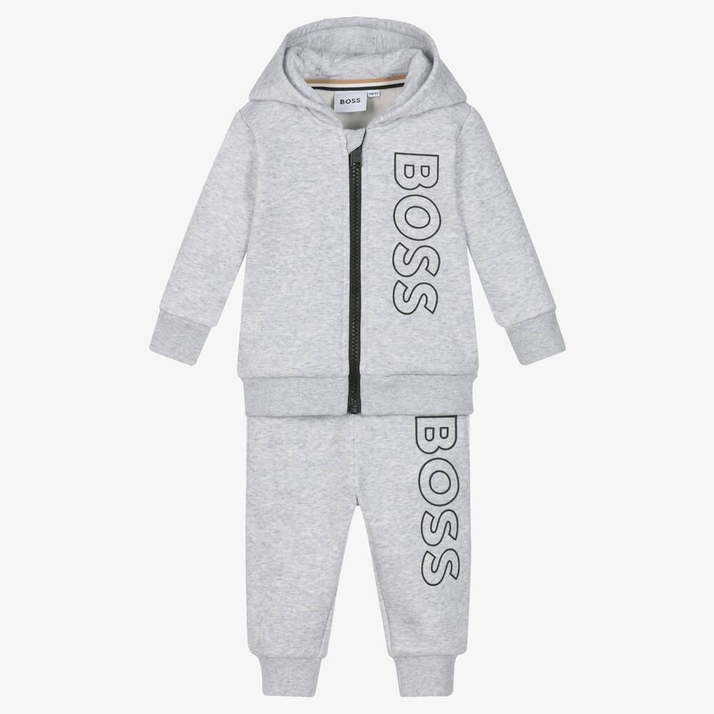 BOSS - Baby Boys Grey Cotton Tracksuit | Childrensalon
