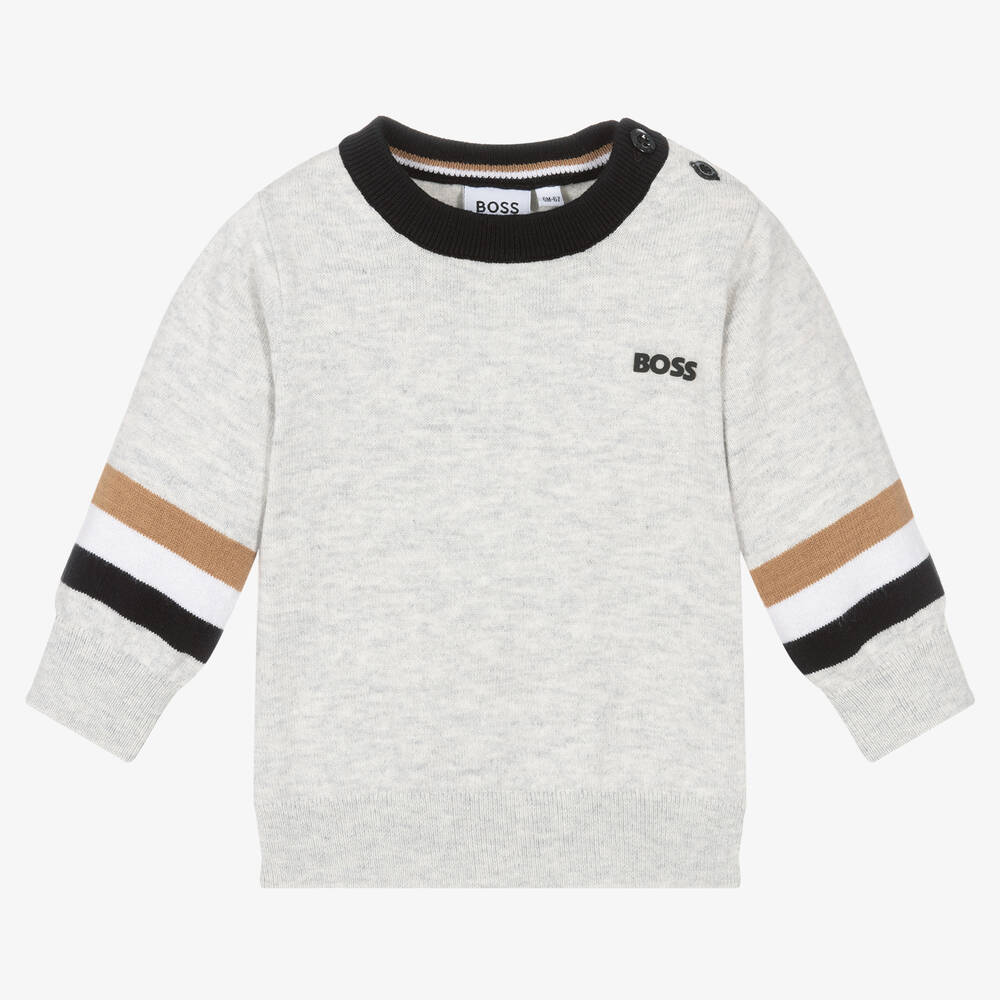 BOSS - Серый свитер из хлопка и шерсти | Childrensalon