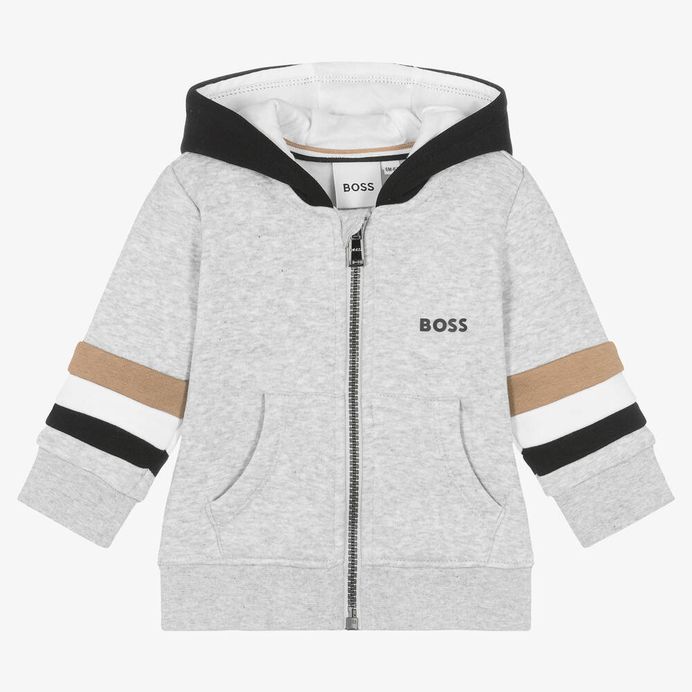 BOSS - Haut gris zippé en coton bébé | Childrensalon