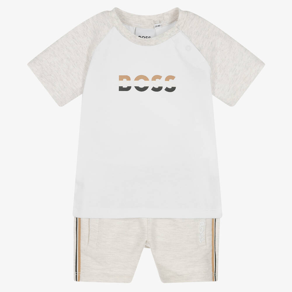 BOSS - Baby Boys Grey & White Logo Shorts Set | Childrensalon