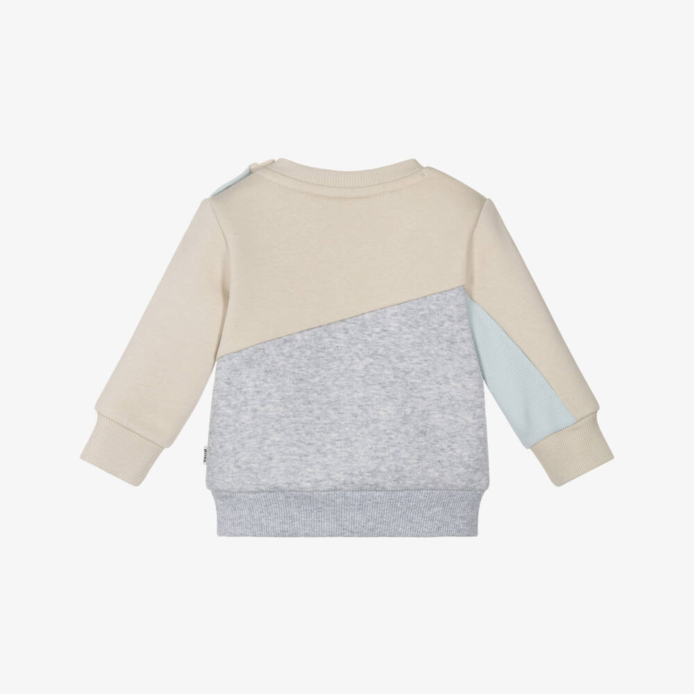 BOSS-Baby Boys Ivory & Grey Colourblock Cotton Sweatshirt | Childrensalon Outlet