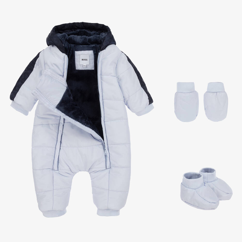 BOSS-Голубой зимний комбинезон с принтом-монограммой | Childrensalon Outlet