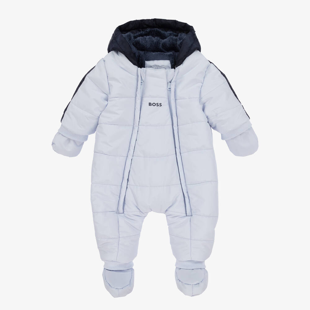 BOSS-أوفرول شتوي بطبعة مونوغرام لون أزرق فاتح | Childrensalon Outlet