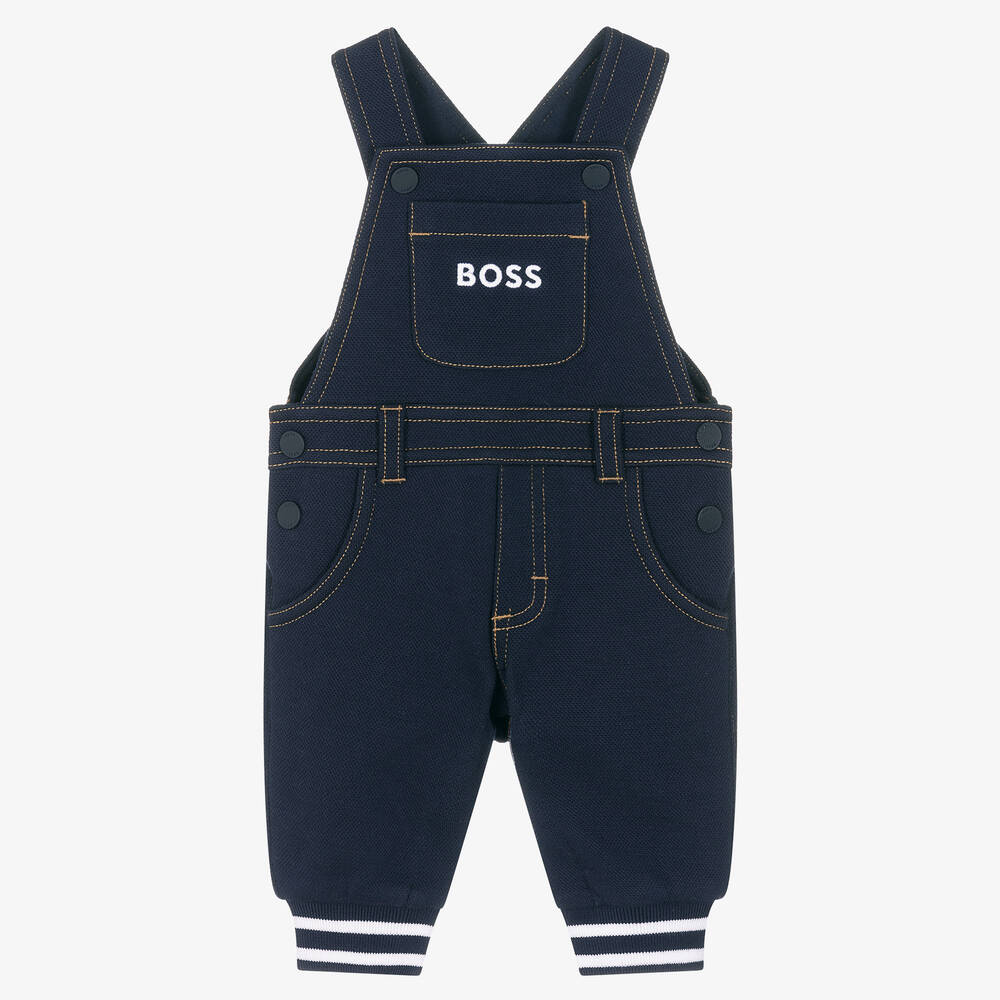 BOSS - Baby Boys Navy Blue Cotton Dungarees | Childrensalon